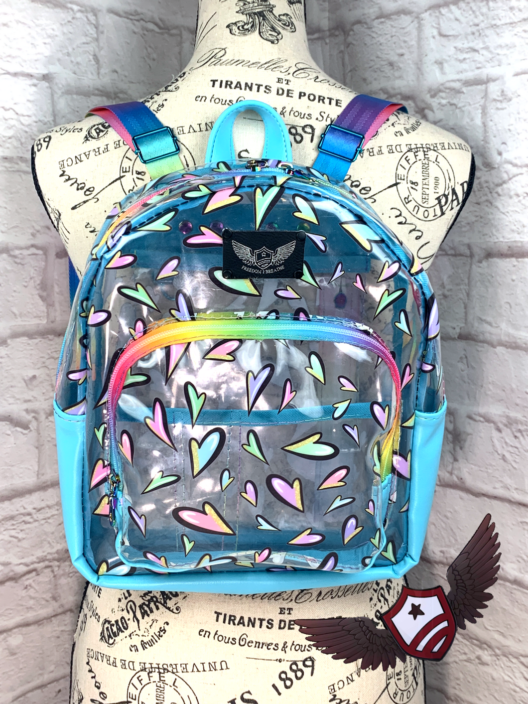 RTS Mini Backpack - Clear Vinyl Hearts